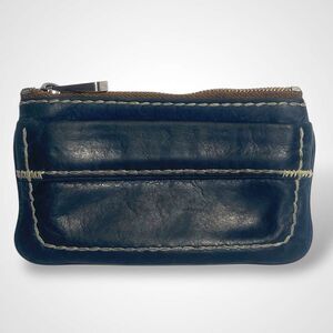 Fossil Genuine Leather Wallet Small Pouch Vintage Distressed Blue Zip Boho 5x3"